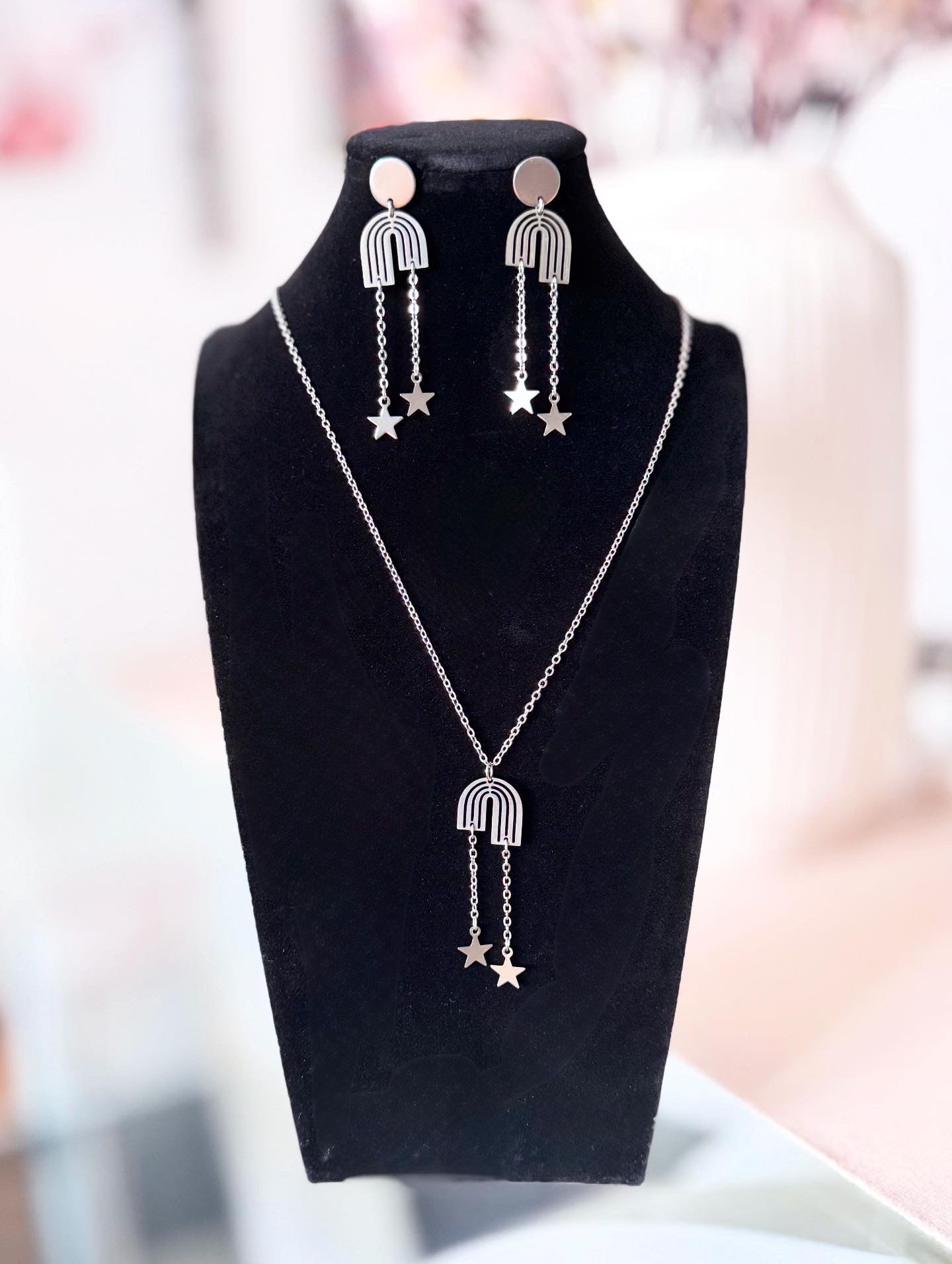 Rainbow Star Necklace & Earring Set