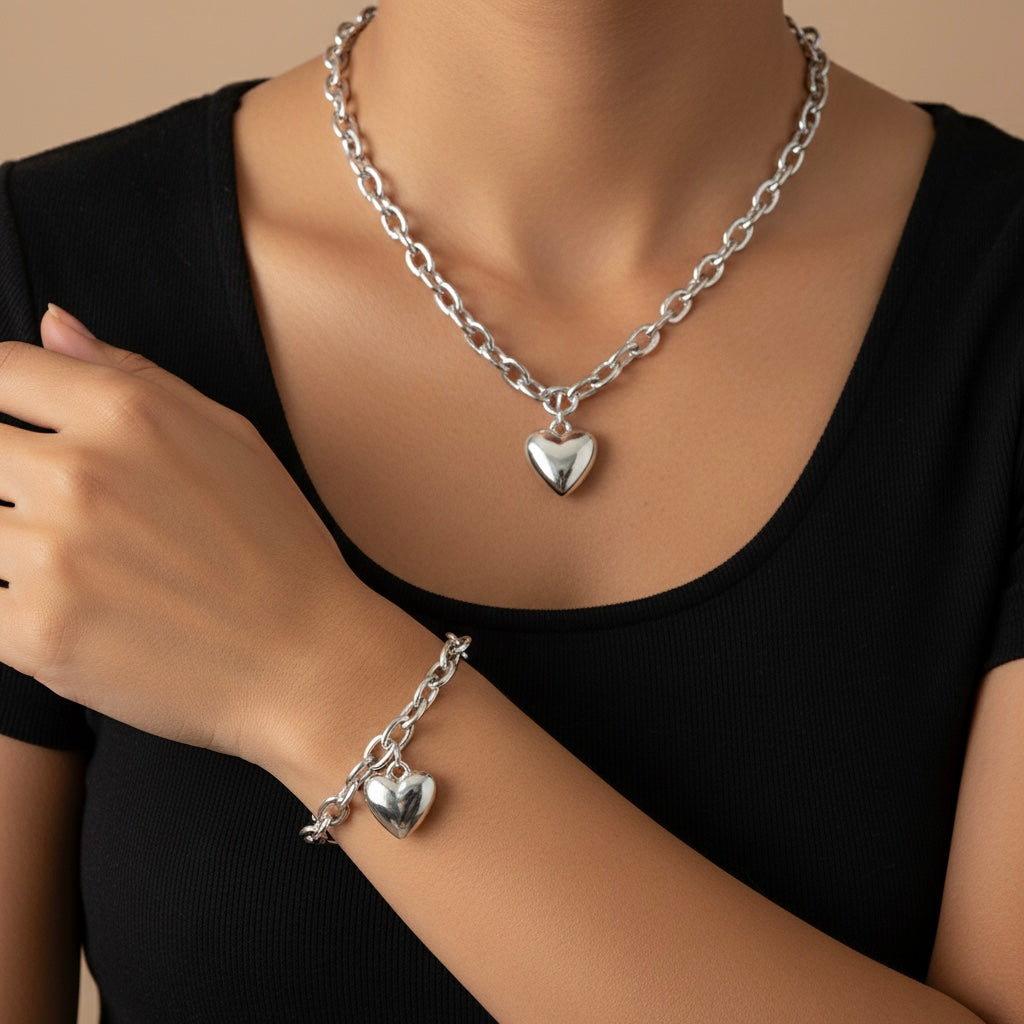 Hearts Necklace & Bracelet Set