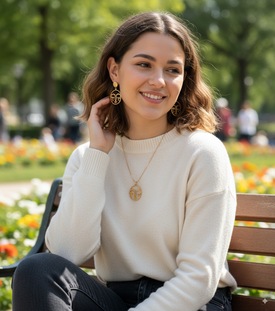 Round Head Necklace & Earrings Set