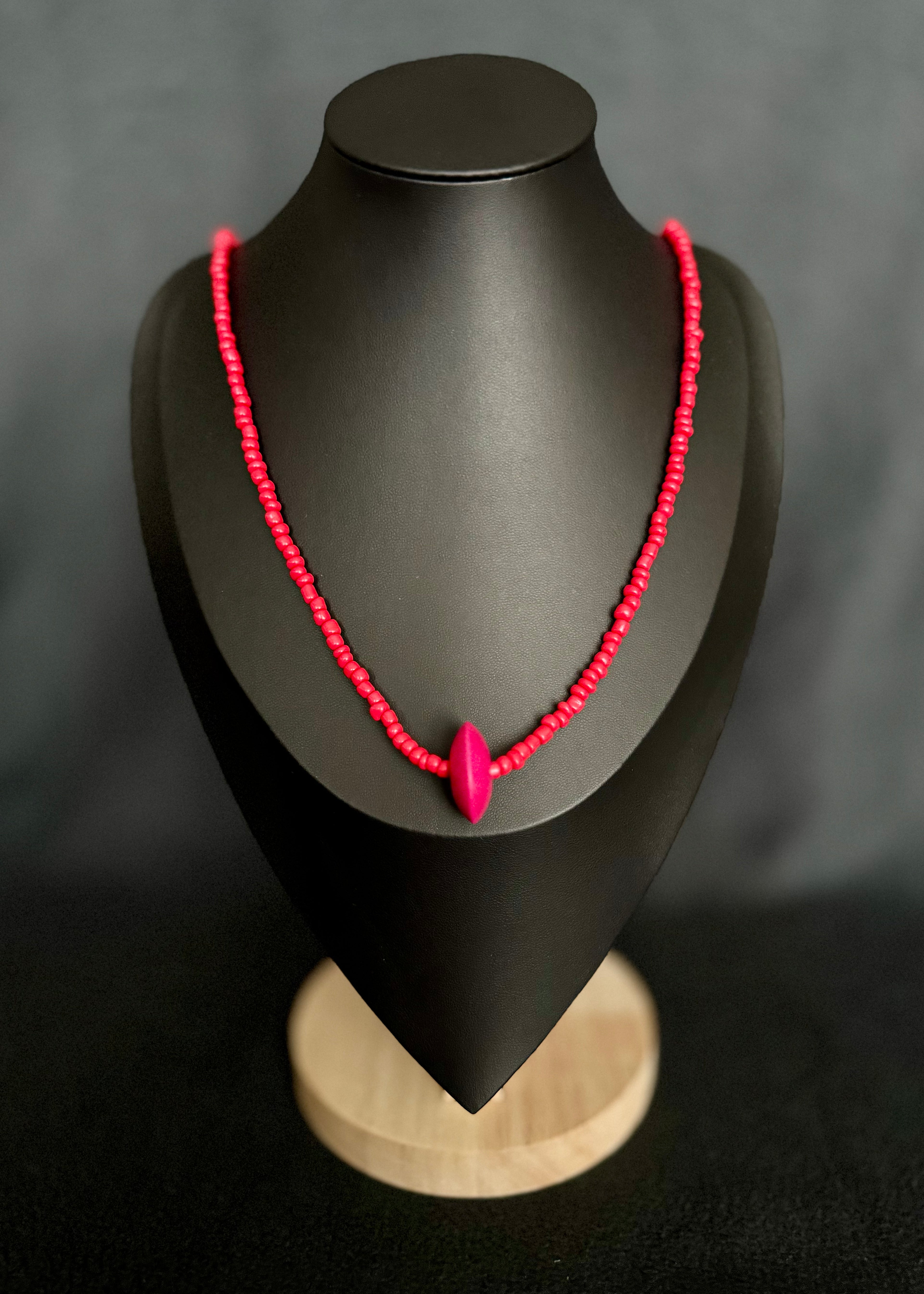 Red Beaded Necklace w/ Wheel Pendant