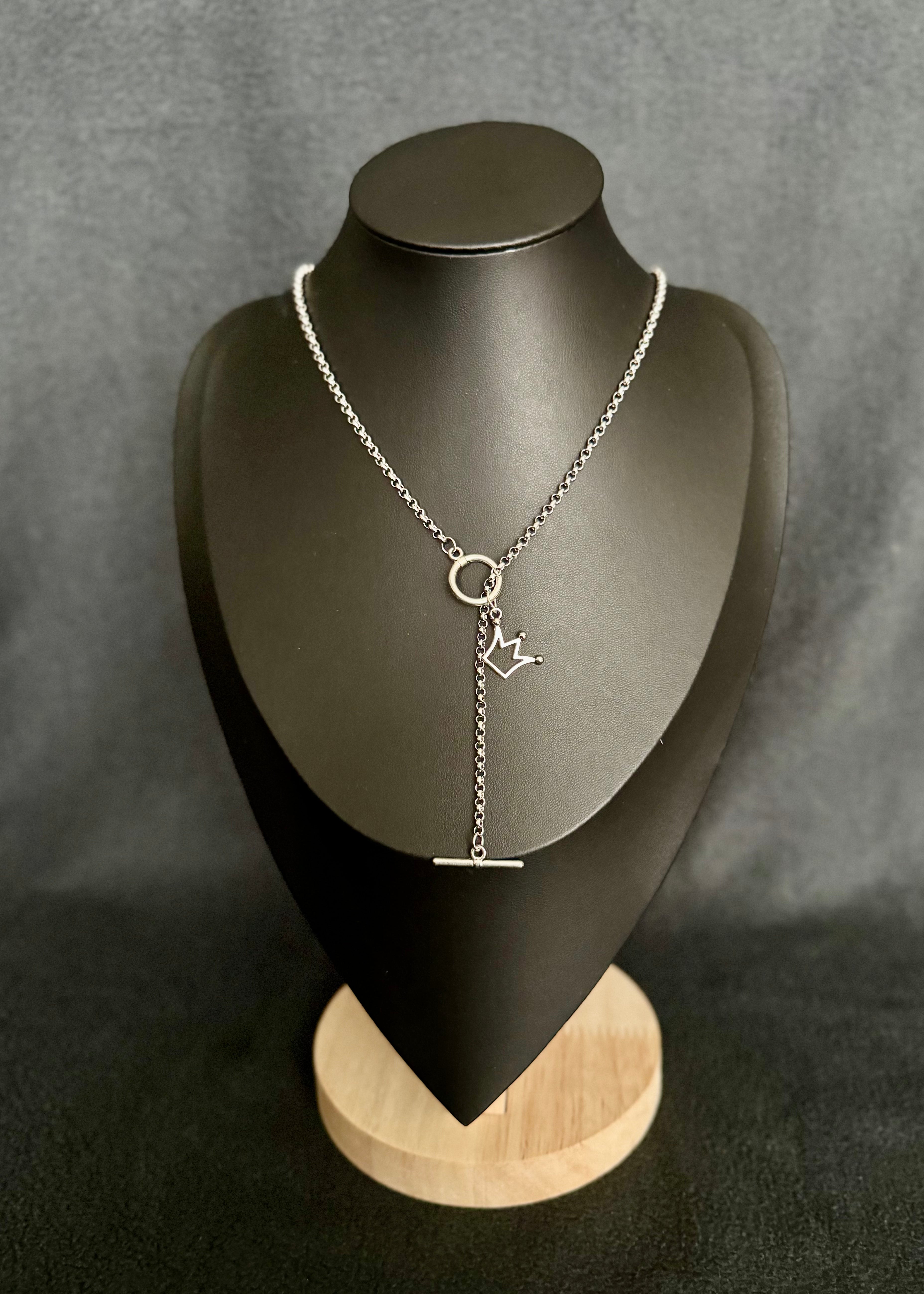 Silver Link Necklace with Crown Pendant