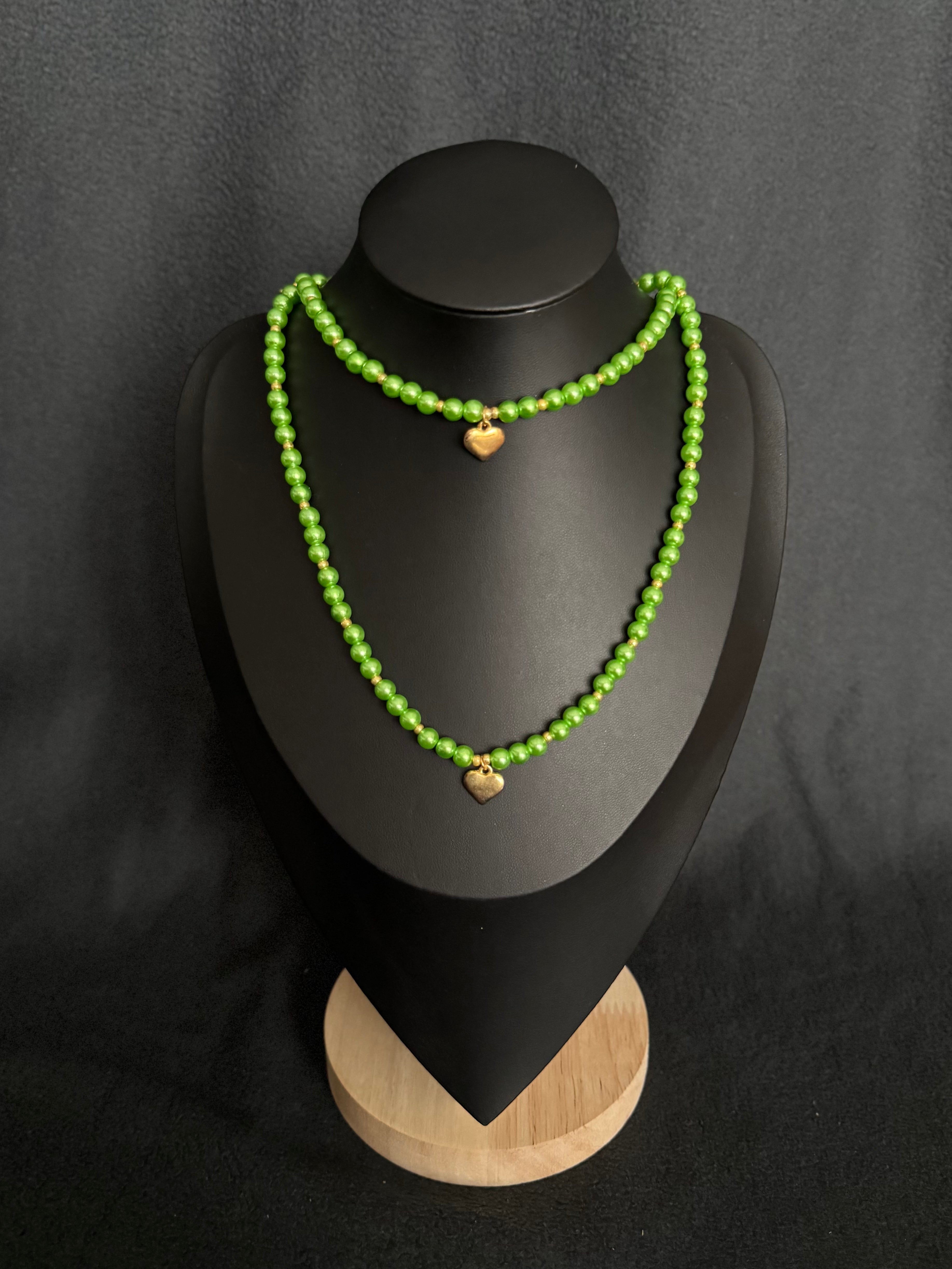 Green Heart Necklace & Bracelet Set